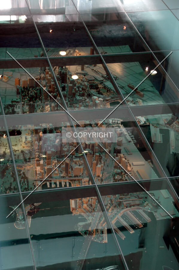 View of the city model under the glass floor