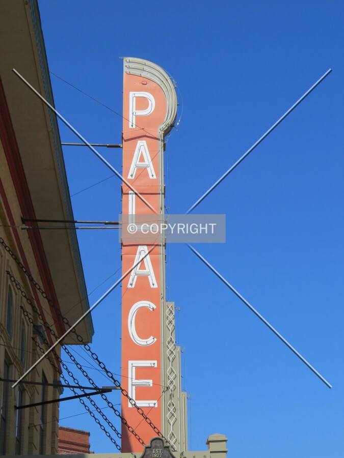 Historic sign hanging over Main Street