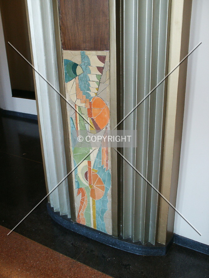 Base of a pilaster in the southwest corner of the lobby