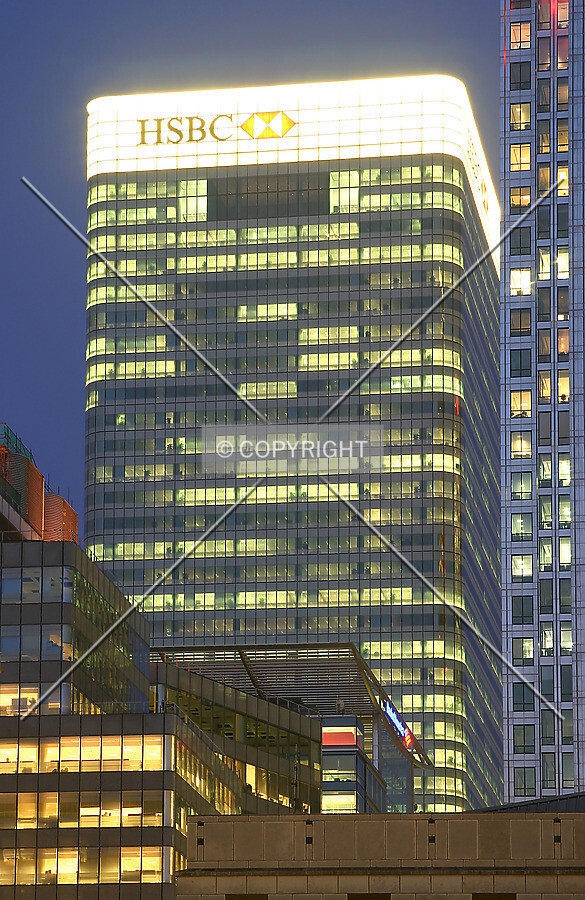 View east from Cabot Square at night