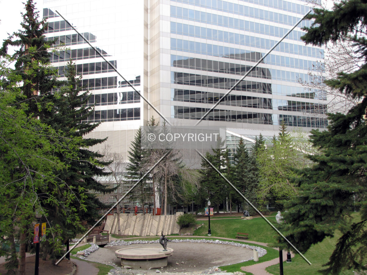 Base seen from nearby plaza