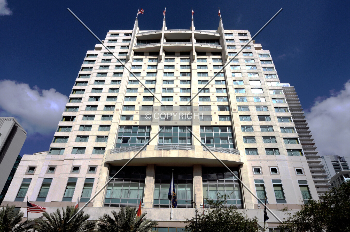 Looking up from the west across Brickell Avenue