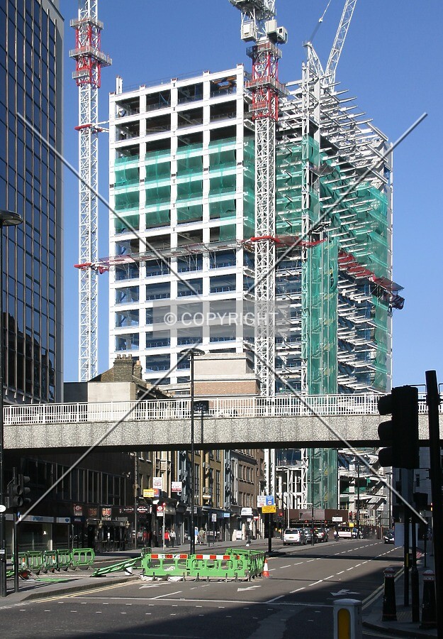 View east from the junction of London Wall and Wormwood Street
