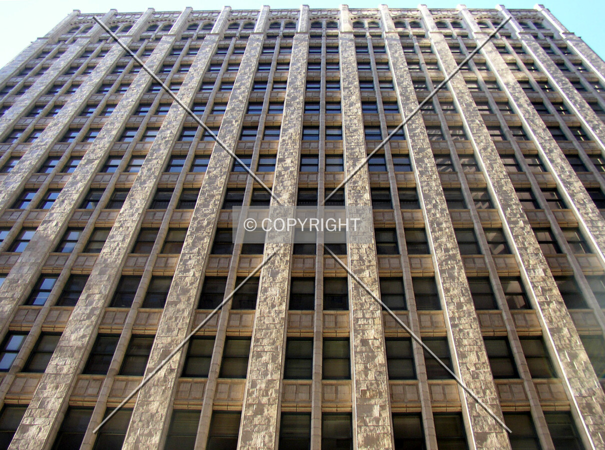 Looking up the northern facade from Pine Street