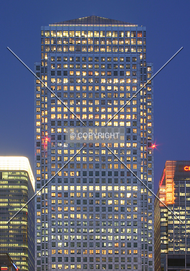 View east from Cabot Square at night