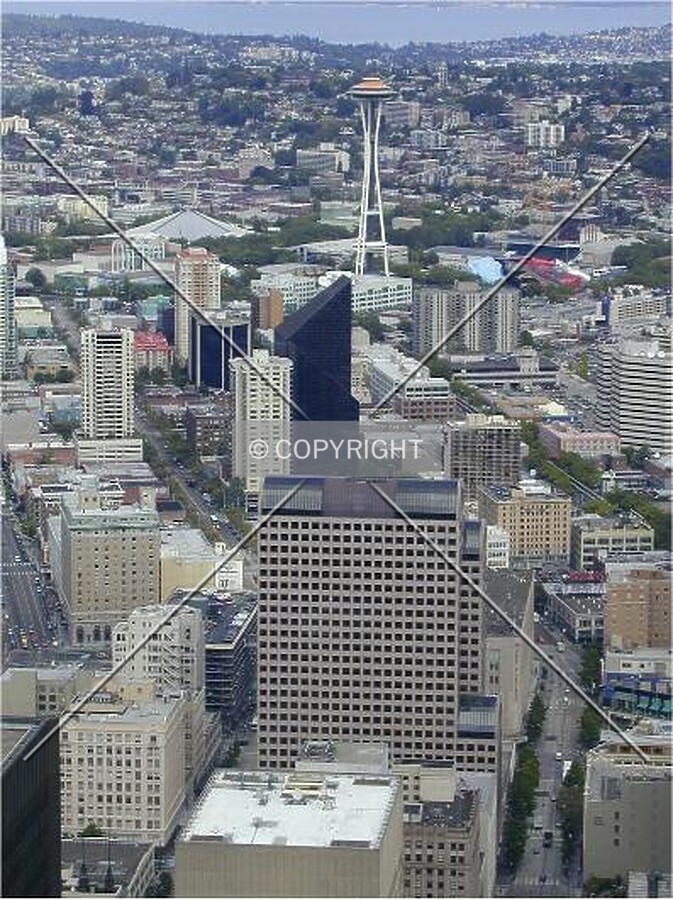 Century Square in foreground with Space Needle in background