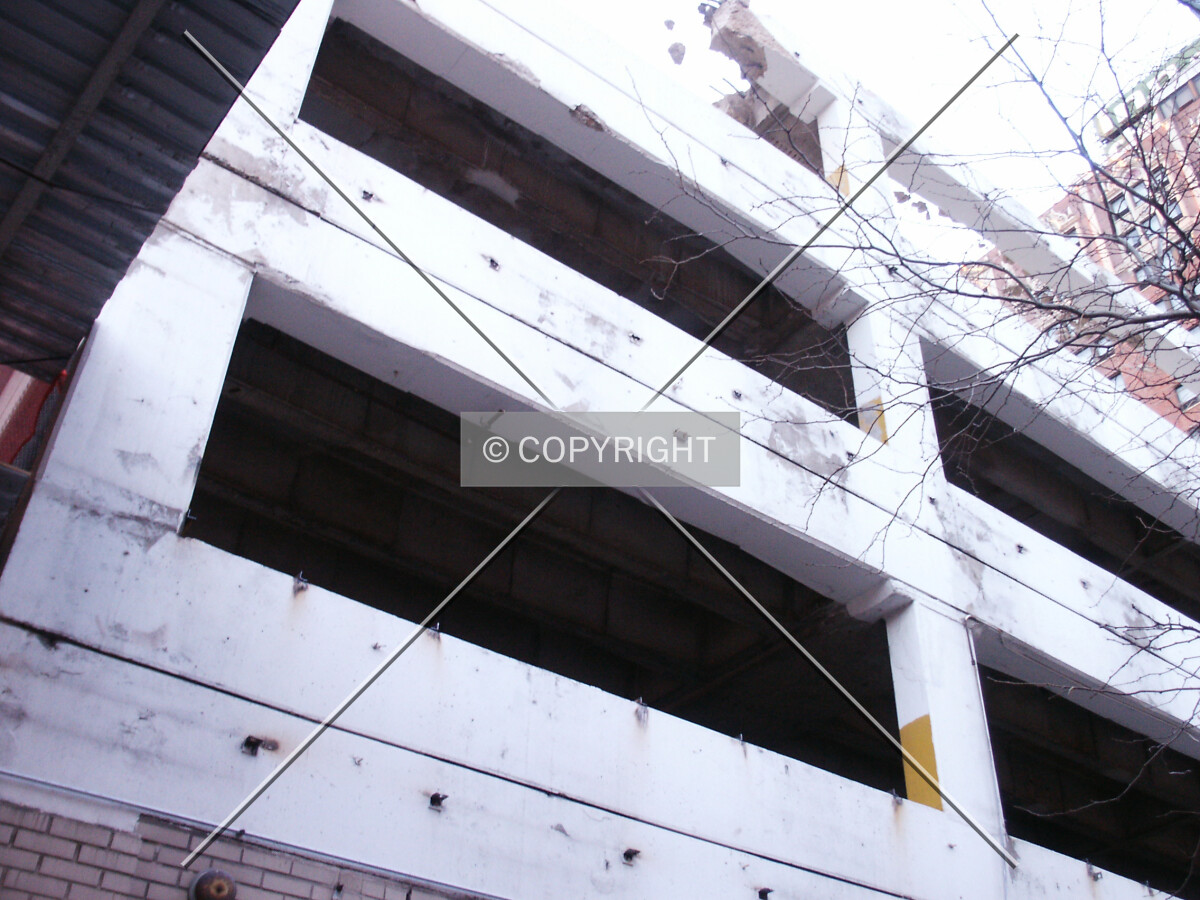 Looking up the east side of the garage during demolition