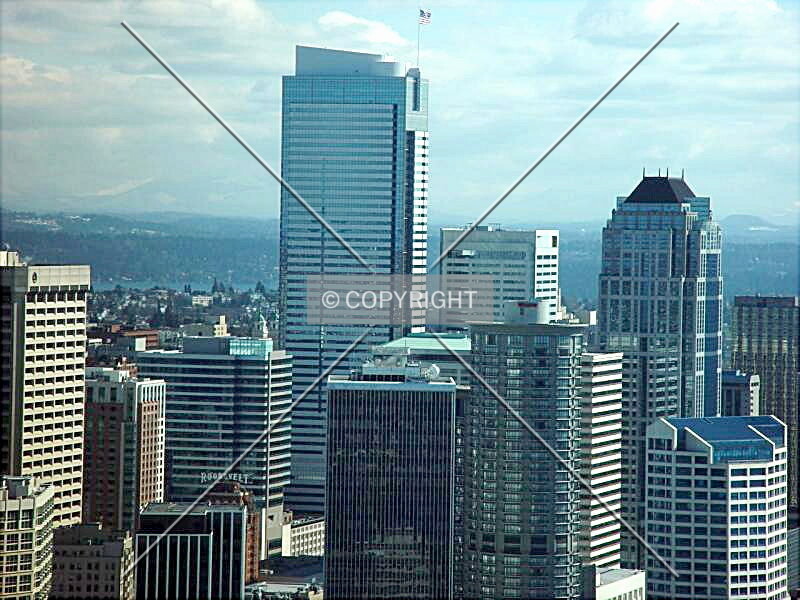 As viewed from the Space Needle with its neighbors