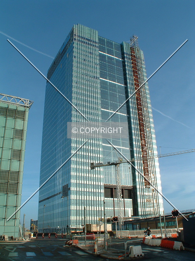 View showing the south facade of the tower allmost complete