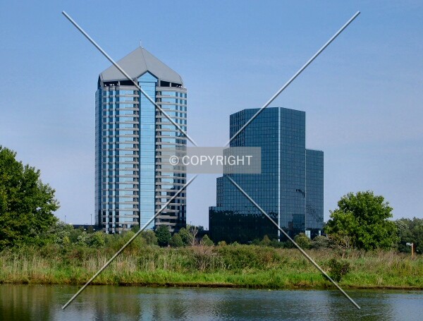 Distant view to the north across Hyland Lake, 8400 Tower on left
