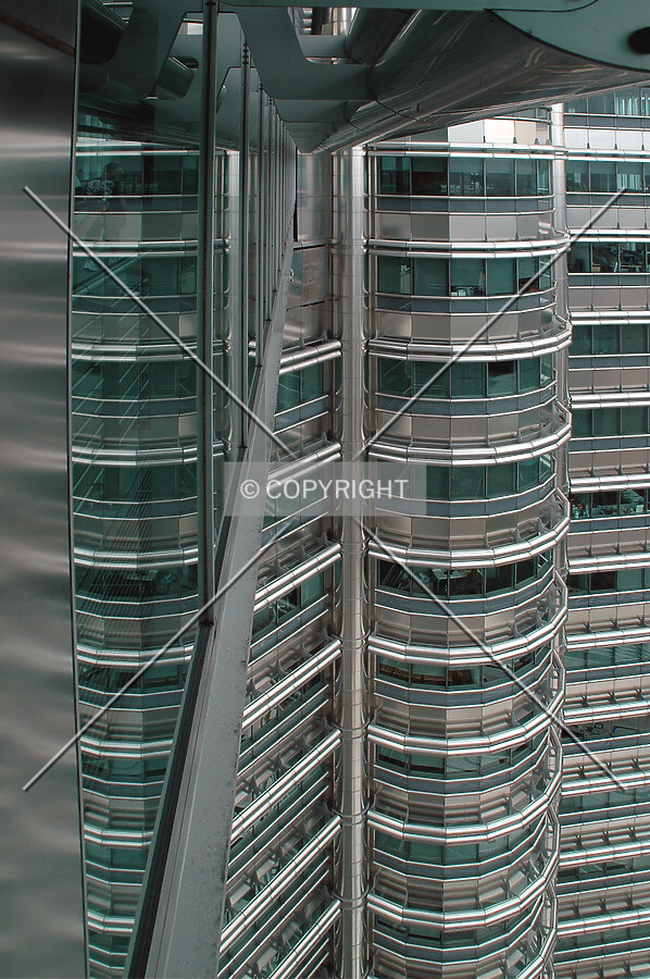 Facade detail and the sky bridge to the left