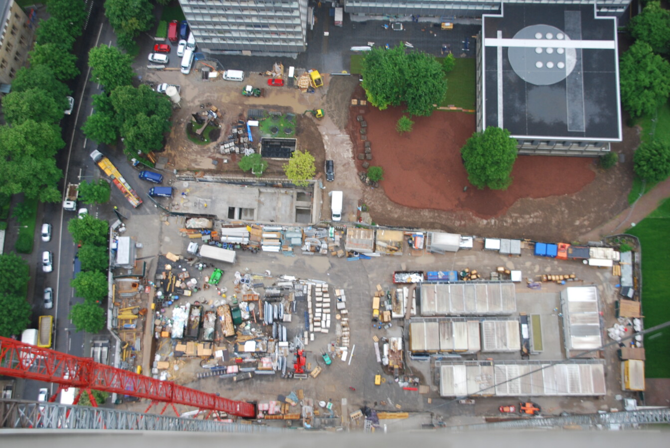 Looking down from the roof
