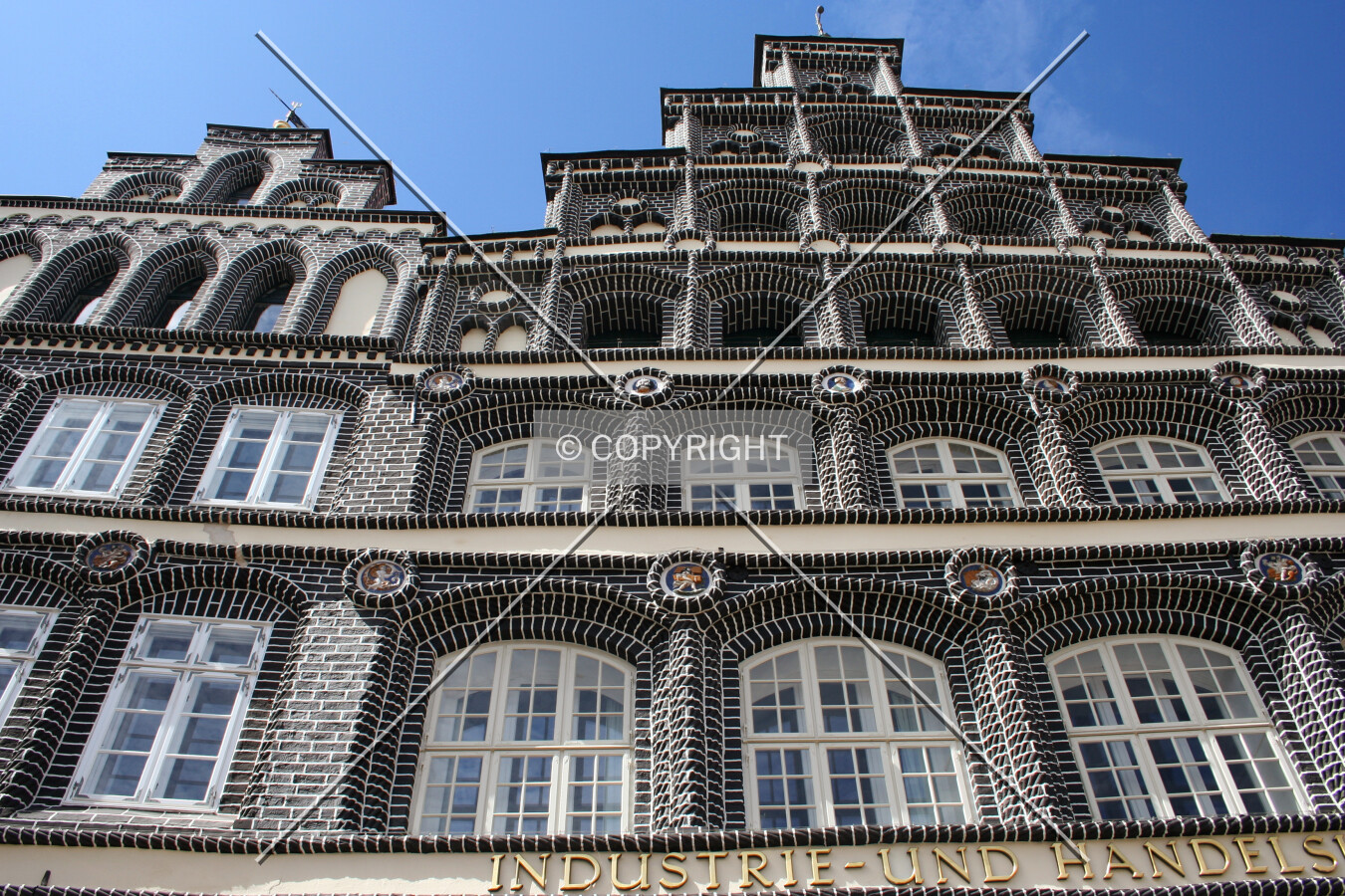 Looking up the front facade