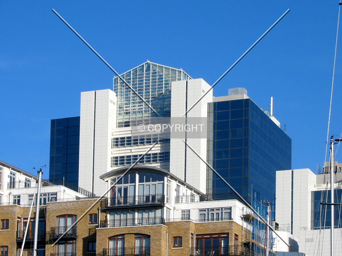View of the top of the tower from St. Katherine Docks