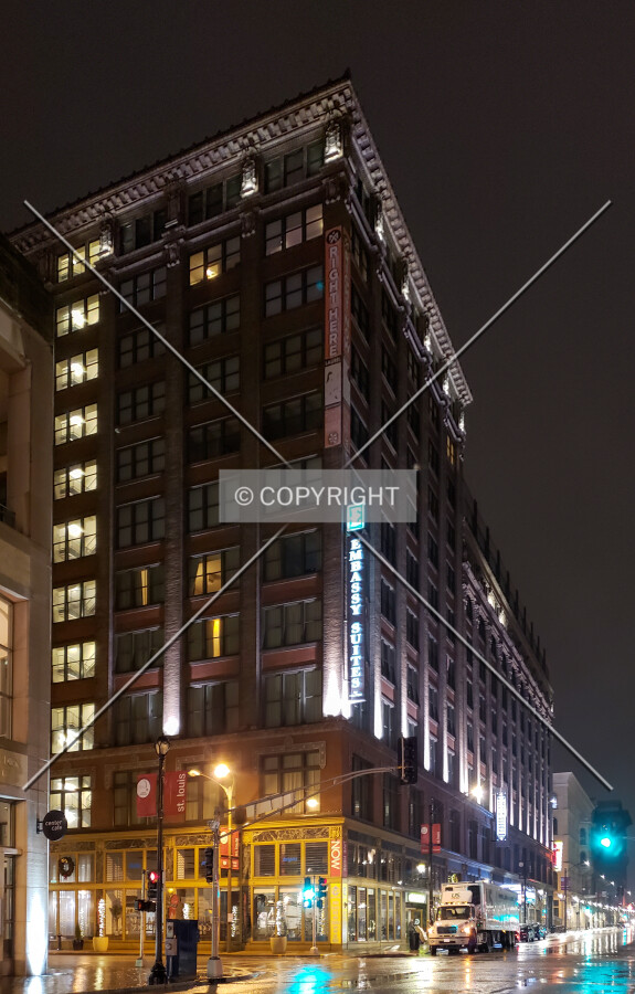 View from the southwest at night; December 15, 2018