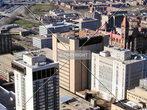 View from the Carew Tower Observation Deck, original building on right, Millennium Hotel on left