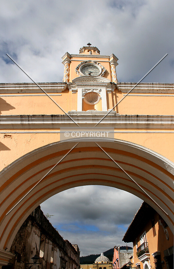 The south facing of the arch and clock