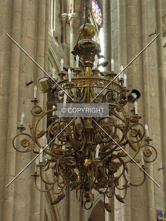 Close up of one of the many chandeliers lighting the main nave