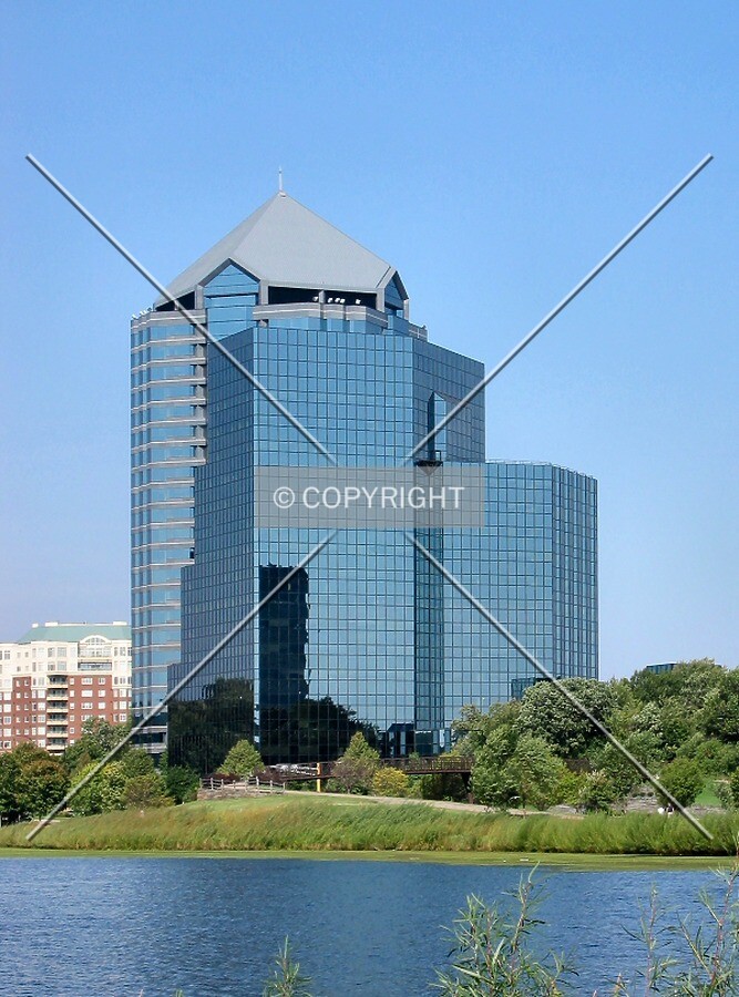 View to the northeast across Hyland Lake, 8500 Tower rising behind