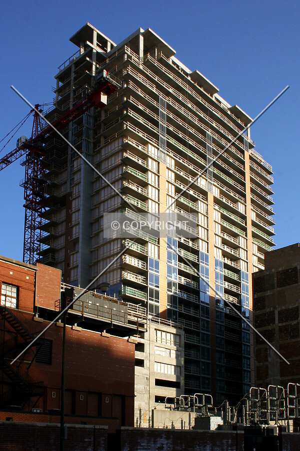 View from the northwest with the tower crane coming down