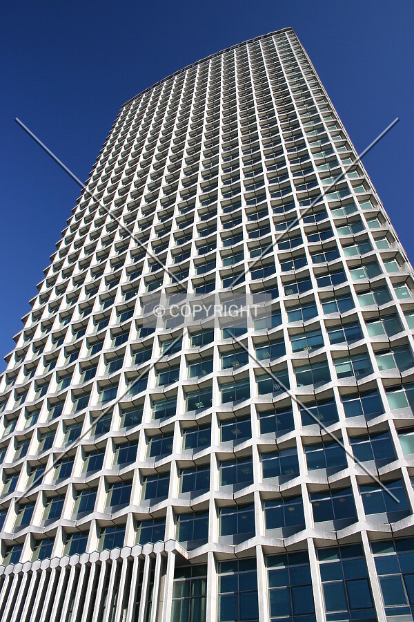 Looking up at the west façade