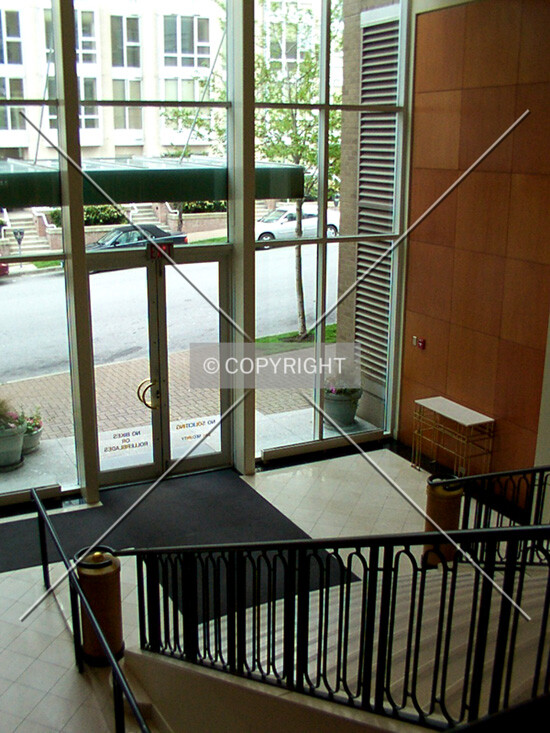 View down the staircase to the entrance