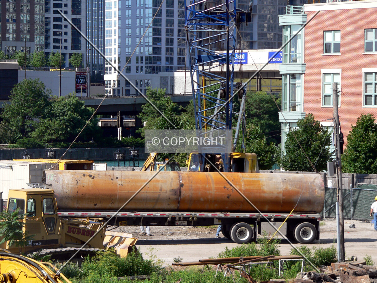 A caisson liner on a flatbed truck