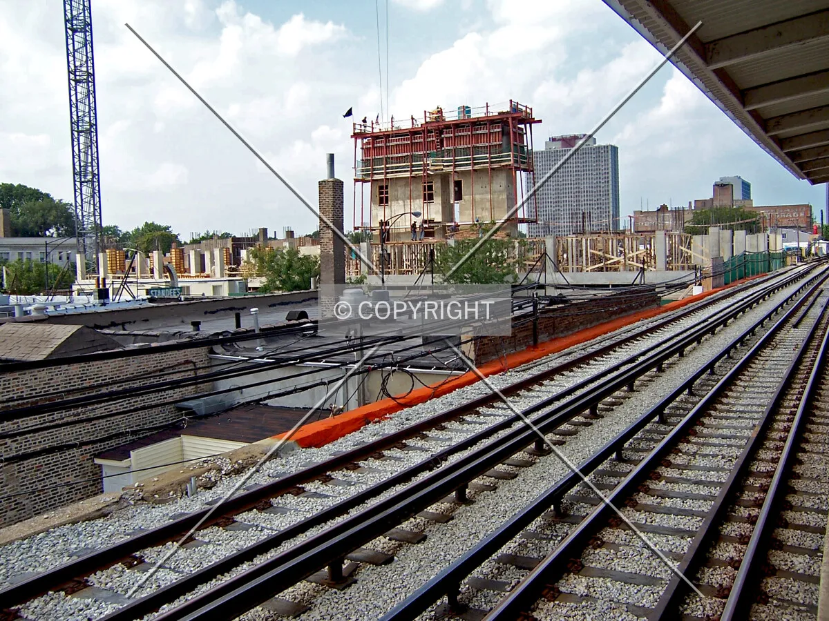 Looking northwest from the CTA station platform