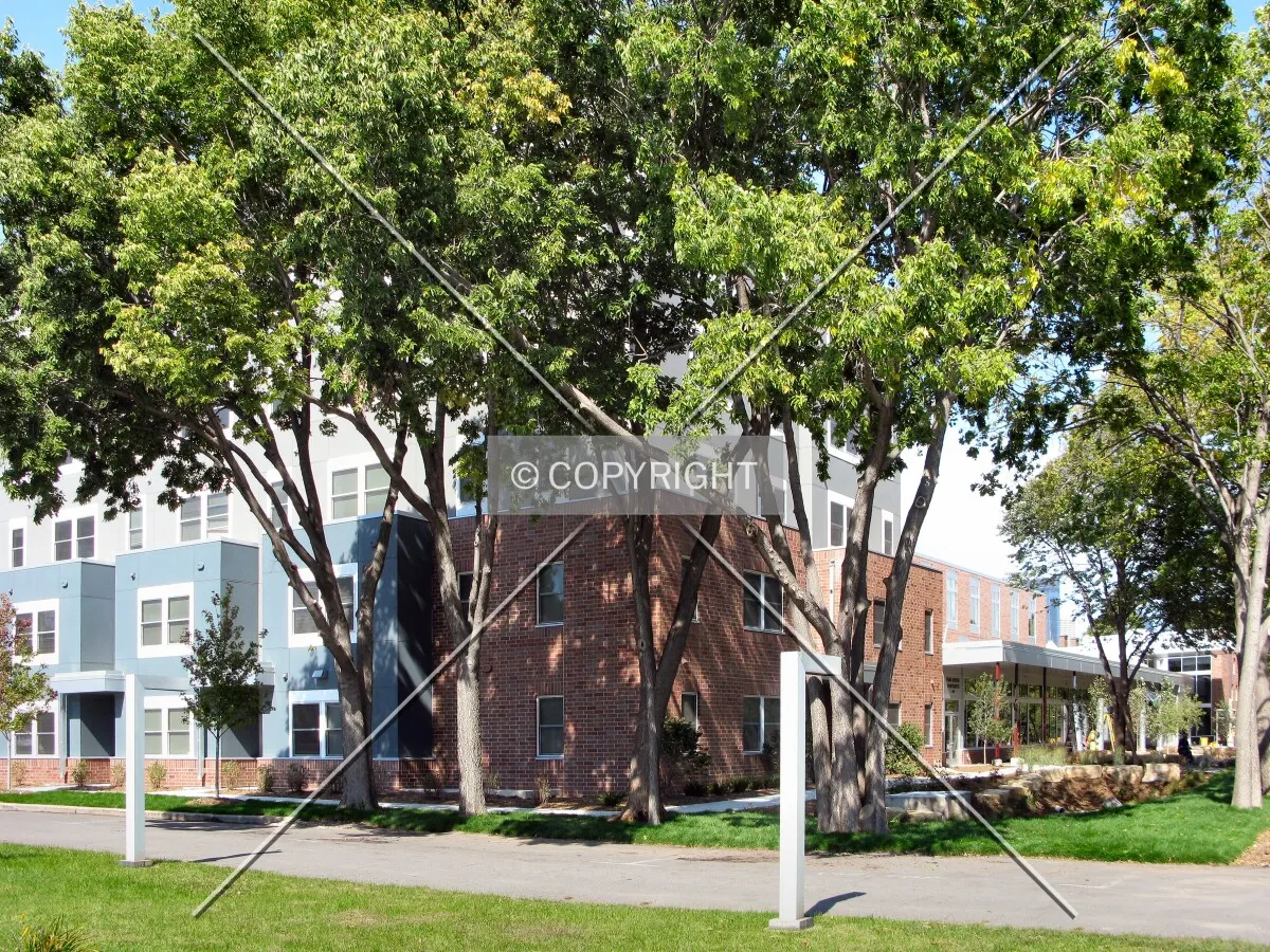 View to the northwest from Park Avenue; apartment section in foreground, community and office areas in distance