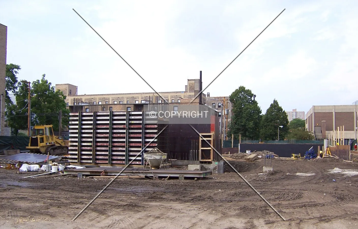 Looking north from Grace Street at the initial phase of the elevator core, surrounded by formwork