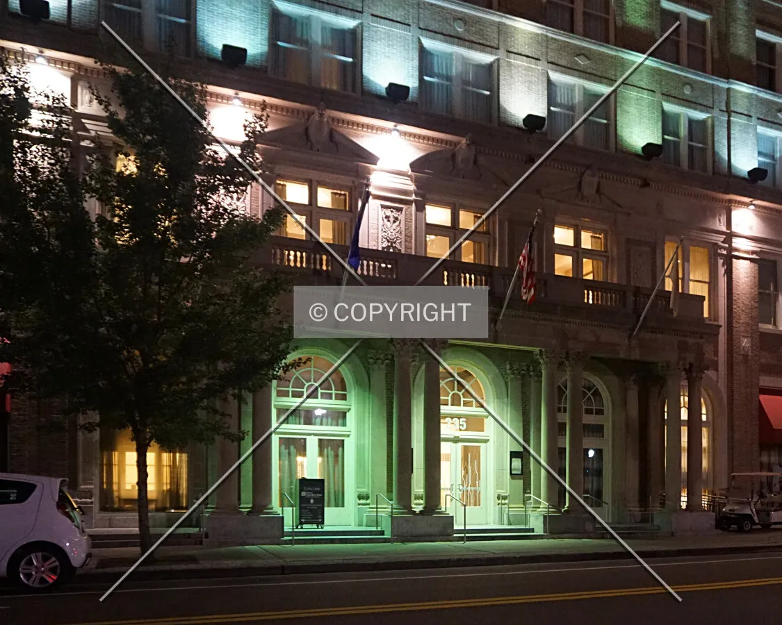 Main entrance at night; August 24, 2016