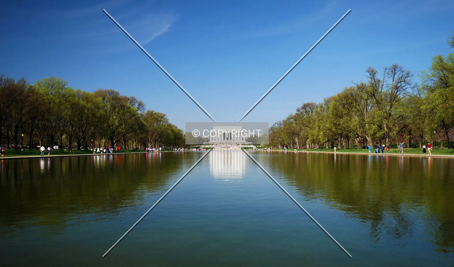 Viewed along the reflecting pool
