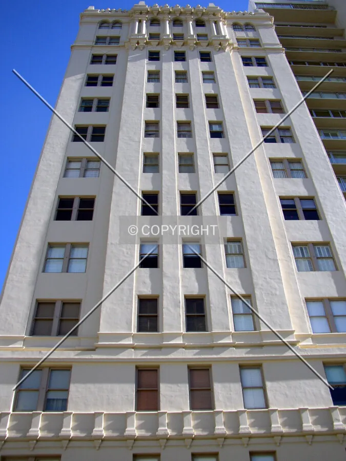 Looking up the southern facade from Chestnut Street