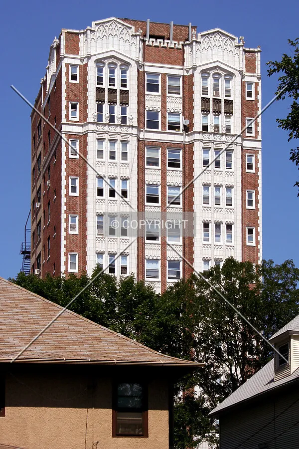 Upper floors viewed from a nearby alley