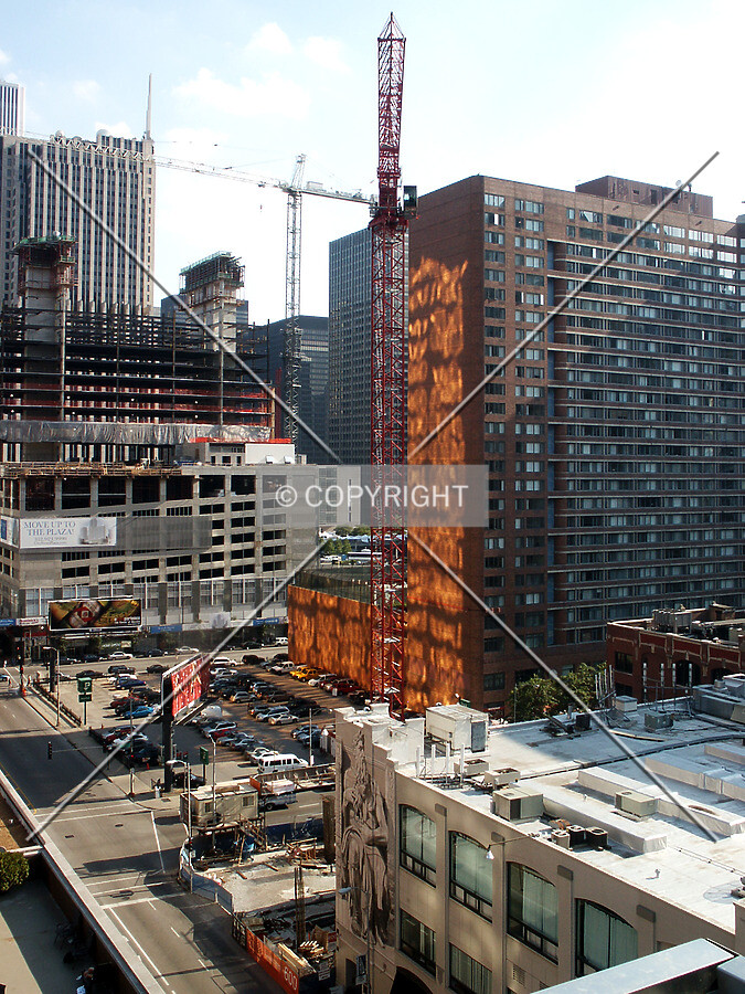 Looking southwest over the site from a nearby parking deck