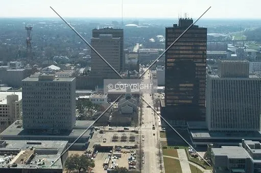 Downtown, seen from the overlook at the state capitol, with Louisiana State U. in the background