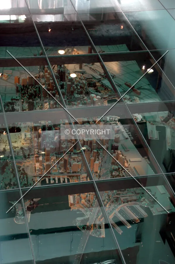 View of the city model under the glass floor