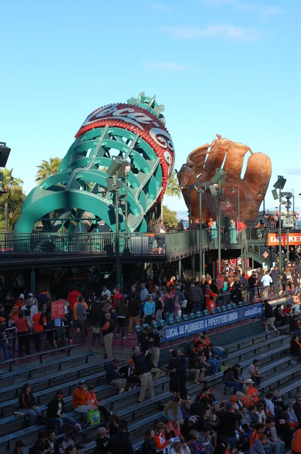 Coke bottle and glove on the outfield concourse