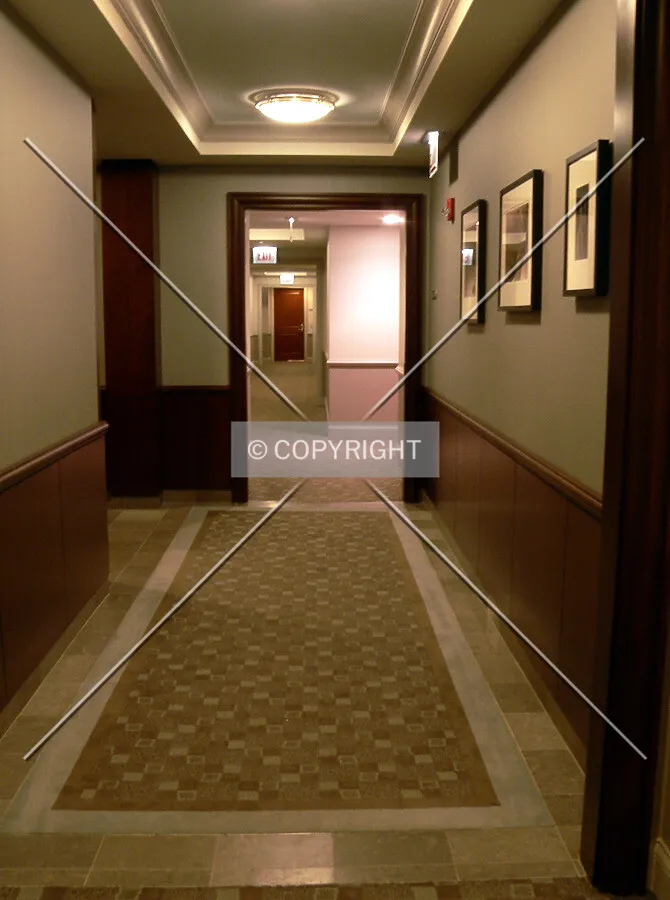 View down an 8th floor corridor