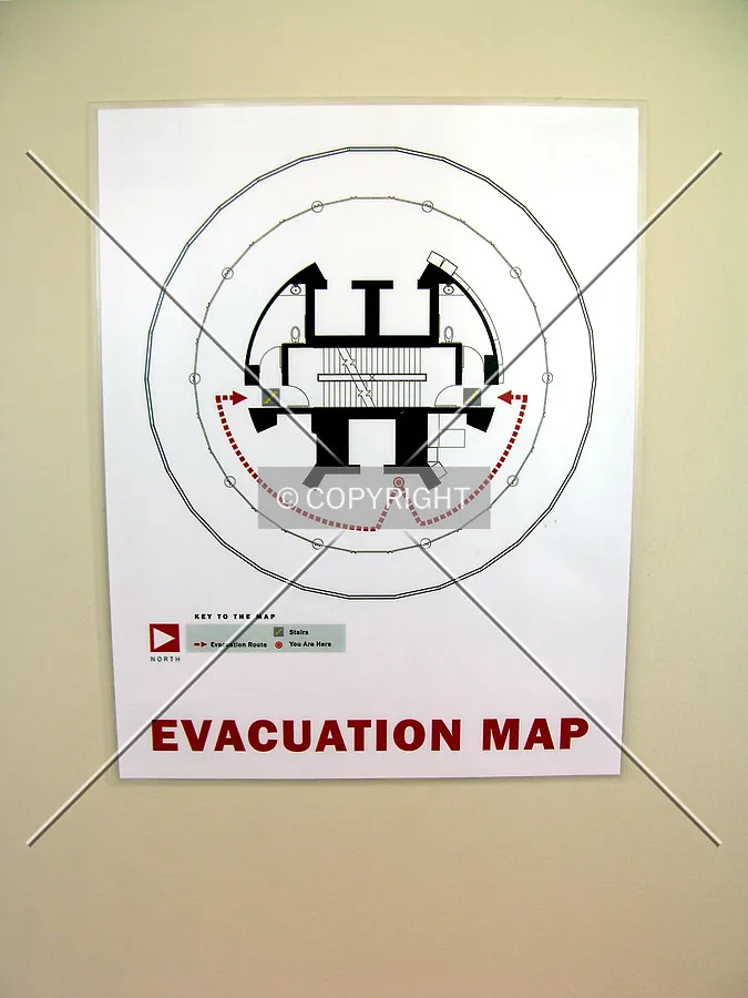 Evacuation plan posted on the observation level