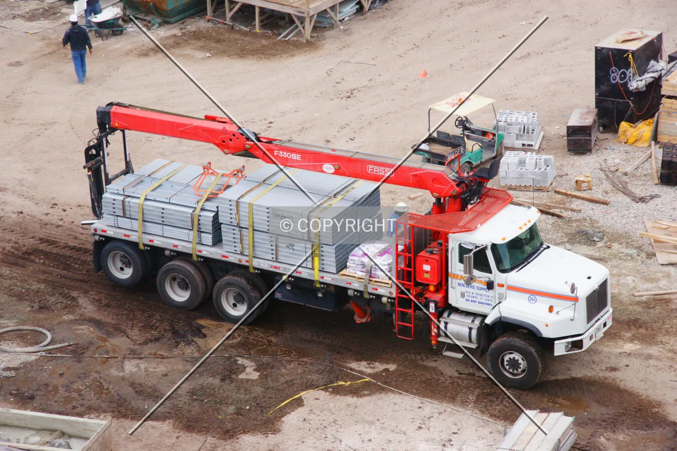 A truck delivering construction material