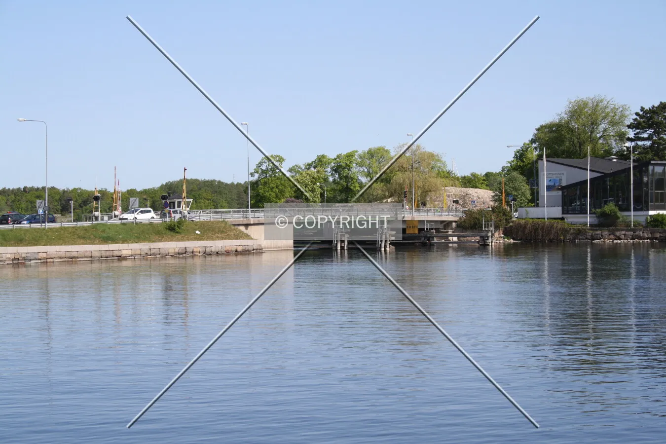 Water and movable bridge from far away