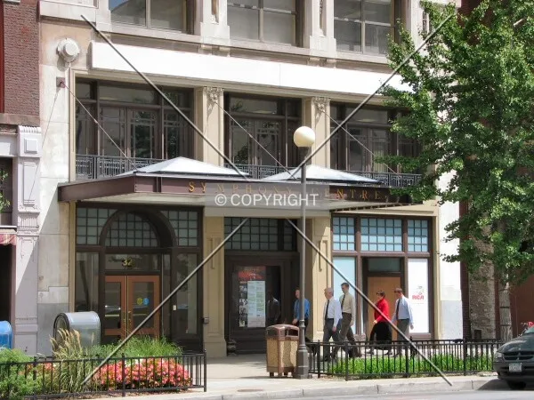 Main entrance from across Washington Street