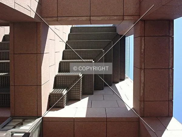 Looking up from the corner at the main entrance