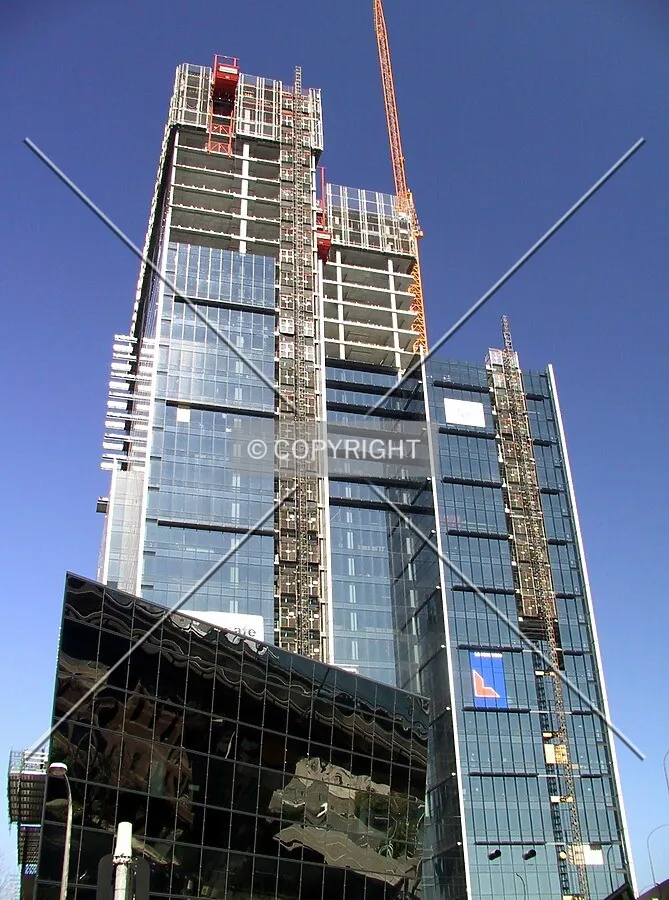 Looking up the north facade