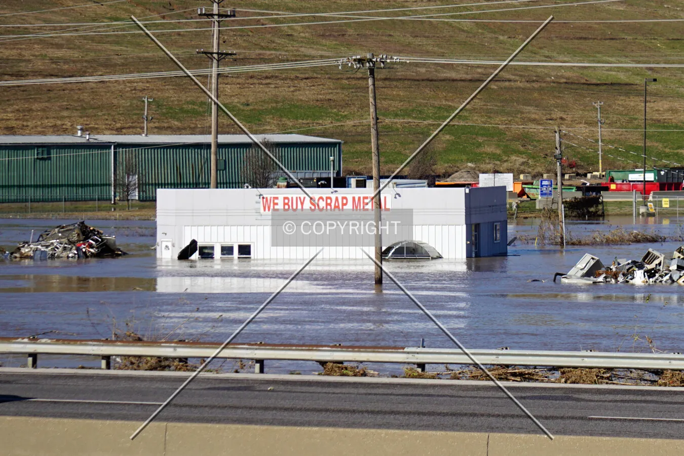 View from the south across Interstate 44 while flooded by the Meramec River; January 1, 2016