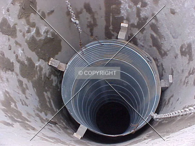 Looking down caisson with corrugated steel lining in place