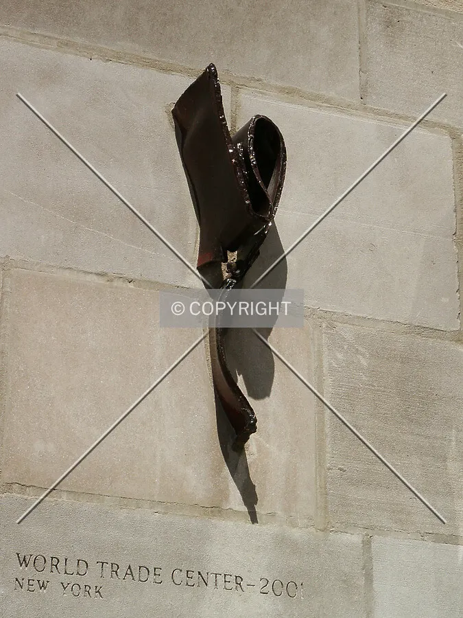 Metal piece from the World Trade Center embedded in the south wall