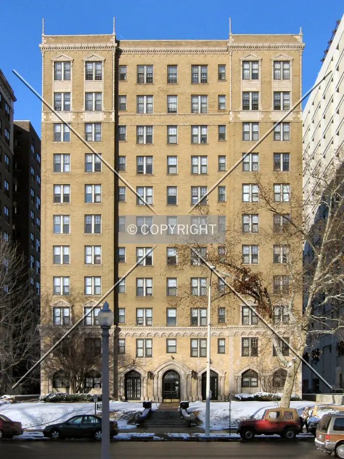 Full south elevation from across Lindell Boulevard