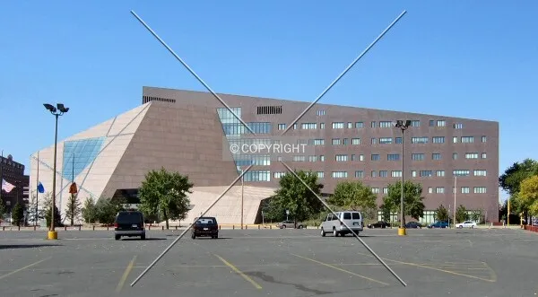 Full elevation to the west across Oak Street